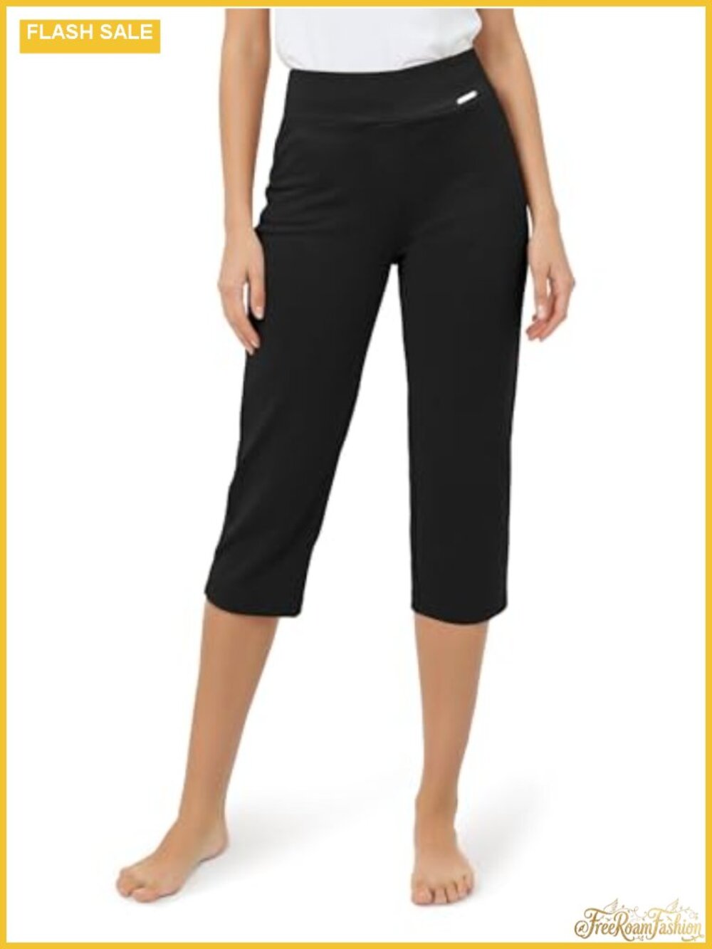 High-Waist Straight Leg Capri Dress Pants Pull-On Office Yoga